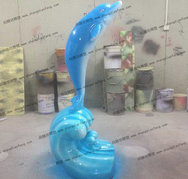 单海豚海浪组合雕塑蓝色2