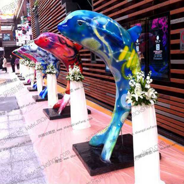 玻璃钢彩绘海豚雕塑5