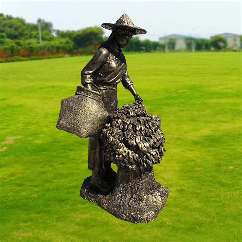 采茶文化主题玻璃钢雕塑摆件仿铜人物园林广场树脂制茶工艺铸铜雕