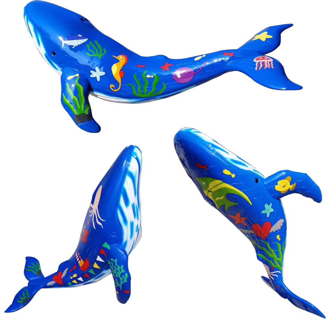 玻璃钢彩绘大鲸鱼海洋动物雕塑小品 玻璃钢彩绘小品定制